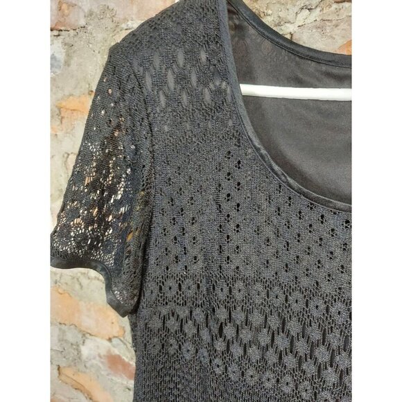 Black Lace Dress Womems Plus Size 16W Vintage Short Sleeve I - Picture 3 of 4